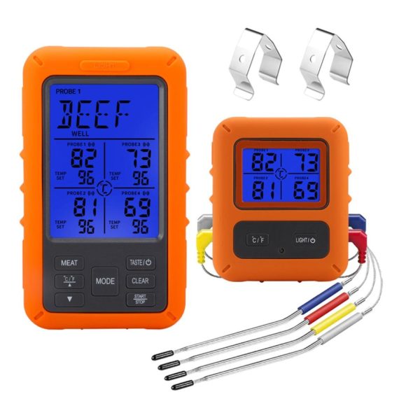 Barbecue Supplies |  Wireless Meat Thermometer with 4 Probes 328Ft Long Range LCD Backlight Display Countdown Timer Temperature Alarm Digital Remote BBQ Thermometers for Barbeque Grill Oven Kitchen Barbecue Supplies Barbecue Supplies