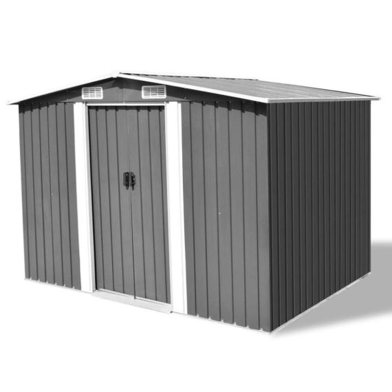 Bedroom Furniture |  Garden Storage Shed Grey Metal 257x205x178 cm Bedroom Furniture Bedroom Furniture