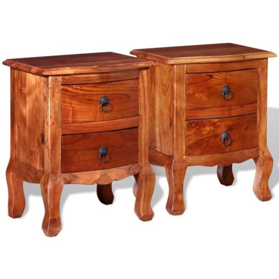 Bedroom Furniture |  Nightstands with Drawers 2 pcs Solid Acacia Wood Bedroom Furniture Bedroom Furniture