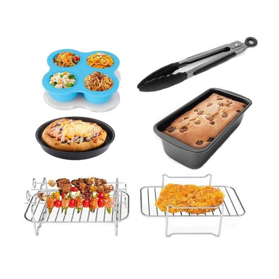 Cooking Tools & Gadgets |  7 PCS Non-Stick 8 Inch Air Fryer Accessories Set Cake Baking Barrel Pizza Cupcake Pans Skewer Toast Racks Liners Replacement for Ninja Foodi DualZone DZ201/401 Dual Basket Air Fryer Cooking Tools & Gadgets Cooking Tools & Gadgets