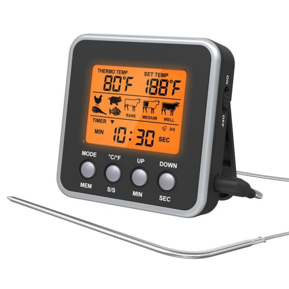 Cooking Tools & Gadgets |  Orange Backlit LCD Digital Food Temperature Gauge Cooking Meat Thermometer with Temperature Probe, Digital Oven Thermometer for Grill Smoker Barbecue Kitchen Cooking, with 7 Preset Temperatures & Timer Cooking Tools & Gadgets Cooking Tools & Gadgets