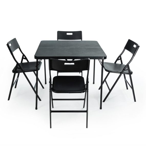 Dinning Room Furniture |  Ikayaa 5 Pieces Folding Table and Chair Set 1+4 Tabletop can be Folded in Half Space Saving 1 Square Table and 4 Chairs Metal Legs Patio Furniture Set for Outdoor Garden Porch Balcony Lawn Picnic (Black) Dinning Room Furniture Dinning Room Furniture