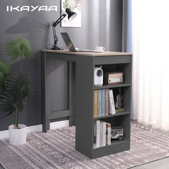 Dinning Room Furniture |  Ikayaa Counter Height Rustic Bar Table Farmhouse Dining Room Table with Built-in 3-tier Storage Open Shelves Supportive Footrest for Small Limited Places/3 Chic Colors Optional Dinning Room Furniture Dinning Room Furniture