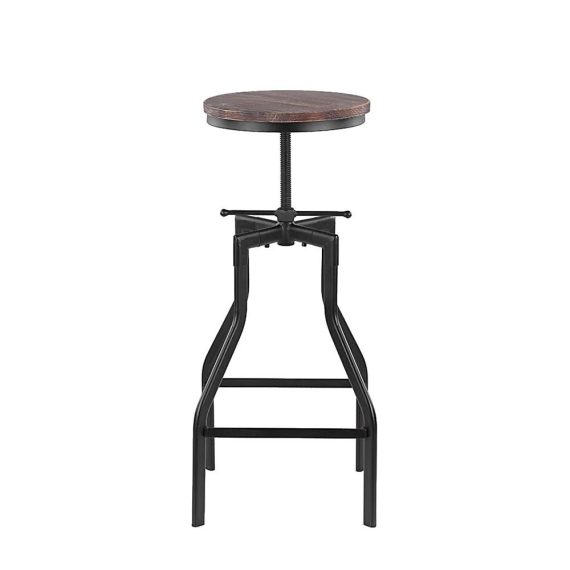 Dinning Room Furniture |  iKayaa Height Adjustable Swivel Bar Stool Industrial Style Natural Pinewood Top + Metal Kitchen Dining Chair Home Furniture Dinning Room Furniture