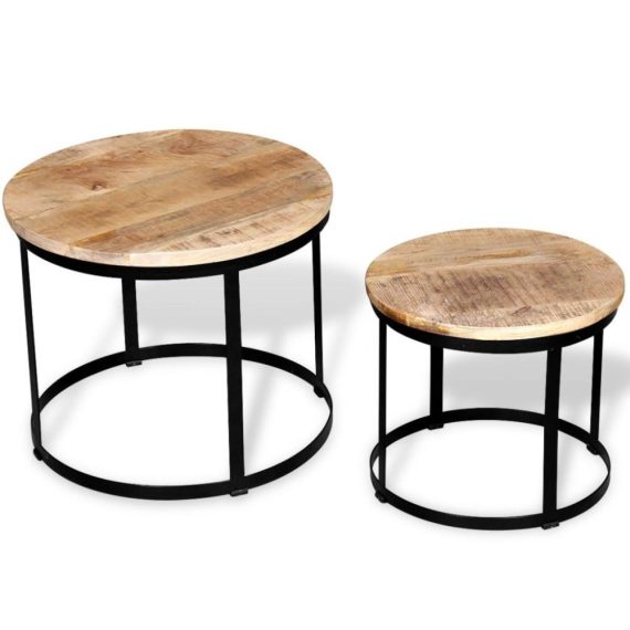 Dinning Room Furniture |  Two Piece Coffee Table Set Rough Mango Wood Round 40 cm/50 cm Dinning Room Furniture Dinning Room Furniture