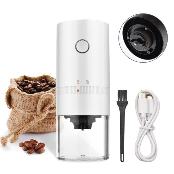 Drinkware & Tea Sets |  Portable Mini Electric Burr Coffee Grinder with Adjustable Coarse Fine Grinding Removable Chamber for Home Travel Office Coffee Shop Drinkware & Tea Sets Black/ White