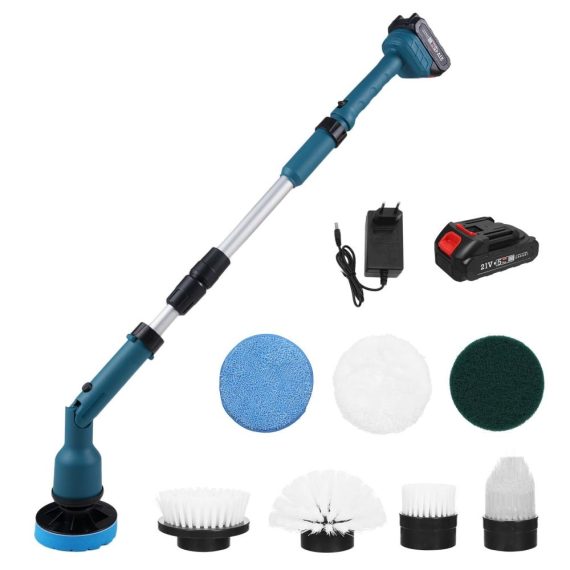 Electric Cleaning Equipment |  21V Electric Spin Scrubber, Multi-Function Lithium Retractable Cleaning Brush, Cordless Shower Cleaning Brush with 8 Replaceable Brush Heads, 2 Adjustable Speeds and Adjustable Extension Handle, 1000RPM Electric Spin Power Scrubber for Bathroom Floor Tile Electric Cleaning Equipment Electric Cleaning Equipment