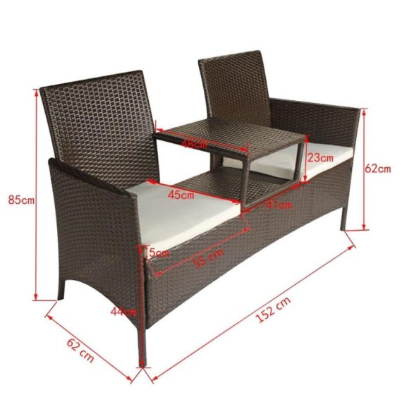 Electric Cleaning Equipment |  Garden bench 2 seater with table poly rattan brown Electric Cleaning Equipment Cream White