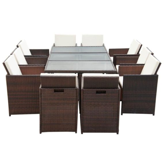 Electric Cleaning Equipment |  Garden dining set 31 pcs. Brown poly rattan Electric Cleaning Equipment Cream White