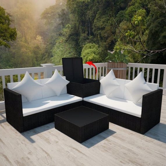 Electric Cleaning Equipment |  Lounge Set 14 Pieces Poly Rattan Black Electric Cleaning Equipment Cream White