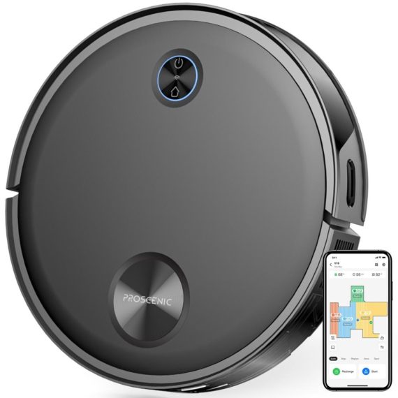 Electric Cleaning Equipment |  Proscenic V10 Robot Vacuum Cleaner 3000PA Strong Suction Power with Vibration Mode Max. 120 Minutes Running Time Slim Body with Intelligent Sensors Quiet Compatible with Alexa & Google Assistant & App Control for Carpets and Hard Floors Electric Cleaning Equipment Black