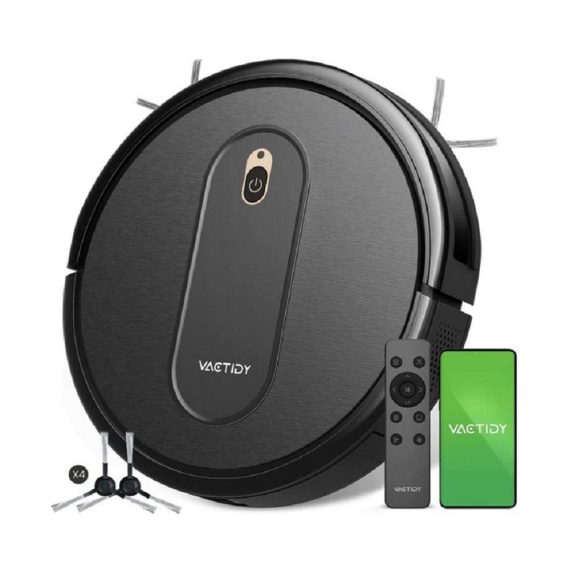 Electric Cleaning Equipment |  Vactidy T6 Robot Vacuum Cleaner 2000PA Strong Suction Power 120 Minutes Running Time Self-Charging Slim Body and Low Noise Compatible with Alexa & Google Assistant & App Control Robot Vacuum Cleaner with Remote Control for Carpets and Hard Floors Electric Cleaning Equipment Black