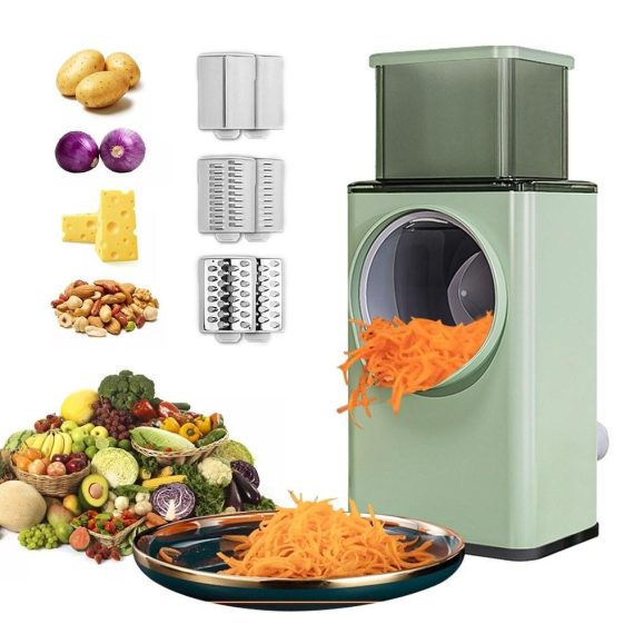 Kitchen Knife & Sharpener |  Multifunctional Vegetable Cutter Chopper Rotary Cheese Grater 3-in-1 Shredder Slicer Grinder Salad Maker Machine with Stainless Steel Roller Blades for Vegetable Fruit Nut Kitchen Knife & Sharpener Green