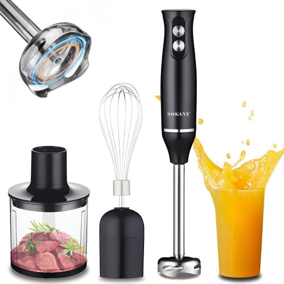 Kitchen Stand Mixer |  SOKANY 1710-4 Immersion Hand Blender Set 4-In-1 Powerful 500W 2 Variable Speeds Stainless Steel Handheld Blender Kitchen Electronics Black