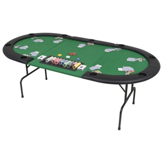 Living Room Furniture |  9-Player Folding Poker Table 3 Fold Oval Green Home Furniture Green And Black