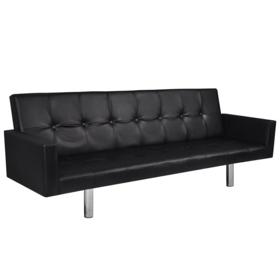 Living Room Furniture |  Artificial Leather Sofa Bed with Armrests Black Home Furniture Black