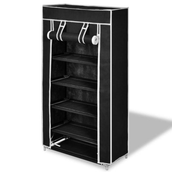 Living Room Furniture |  Fabric Shoe Cabinet with Cover 23″ x 11″ x 42″ Black Home Furniture Black