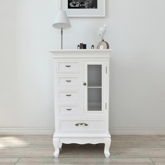 Living Room Furniture |  White Cabinet with 5 Drawers 2 Shelves Home Furniture Living Room Furniture