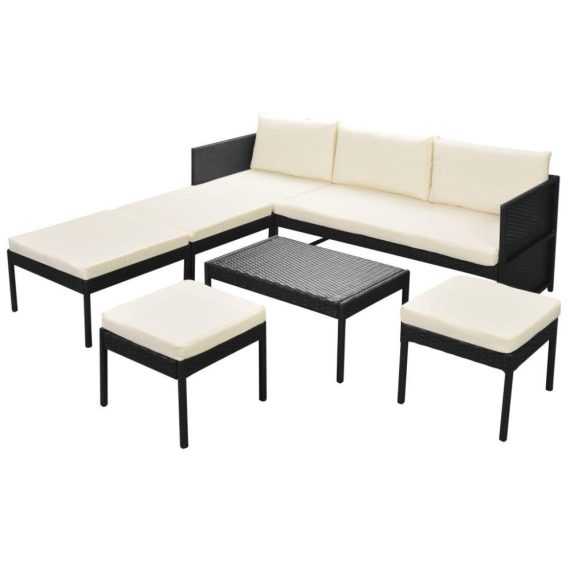 Patio Furniture |  15 Piece Garden Sofa Set Poly Rattan Black Home Furniture Cream White