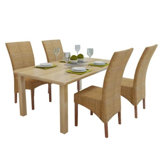 Patio Furniture |  4 Pcs Brown Rattan Dining Room Chairs Home Furniture Patio Furniture