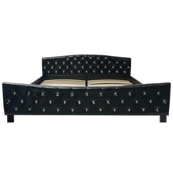 Patio Furniture |  Double bed with mattress imitation leather black 180 x 200 cm Home Furniture Patio Furniture