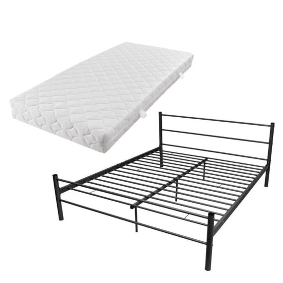 Patio Furniture |  Double bed with mattress metal black 180×200 cm Home Furniture Patio Furniture