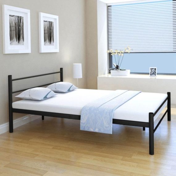 Patio Furniture |  Double bed with memory mattress metal black 140×200 cm Home Furniture Patio Furniture