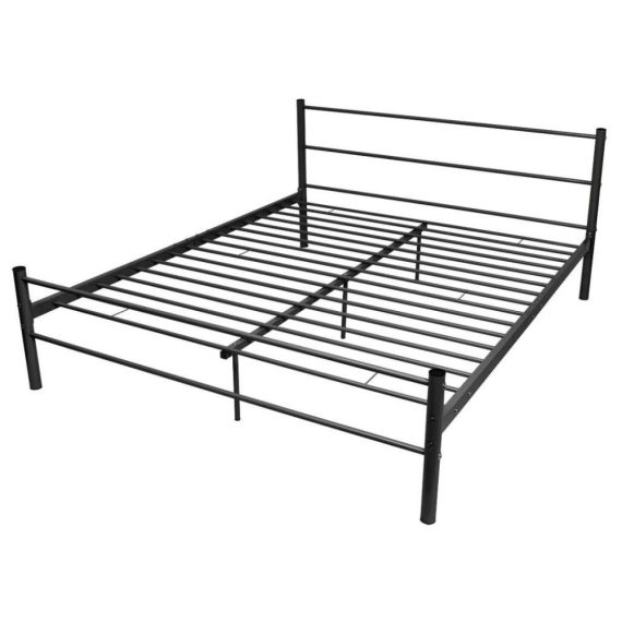 Patio Furniture |  Double bed with memory mattress metal black 160×200 cm Home Furniture Patio Furniture