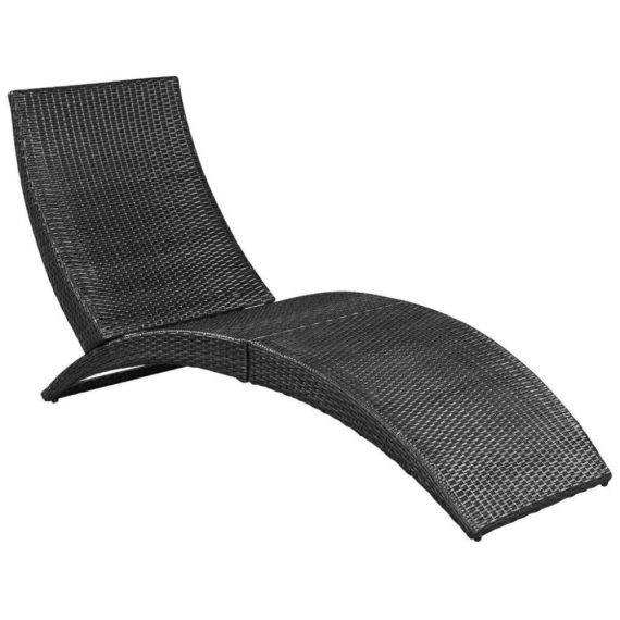 Patio Furniture |  Foldable Sun Lounger with Cushion Poly Rattan Black Home Furniture Cream White