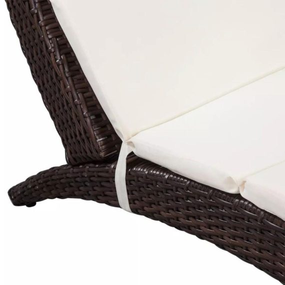 Patio Furniture |  Foldable Sun Lounger with Cushion Poly Rattan Brown Home Furniture Cream White