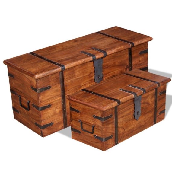 Patio Furniture |  Set 2 Pieces Solid Wood Chest Home Furniture Brown