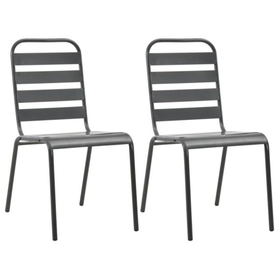 Patio Furniture |  Stackable Outdoor Chairs 2 pcs Steel Gray Home Furniture Dark Gray