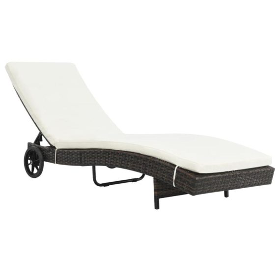 Patio Furniture |  Sun Lounger with Wheels and Cushion Poly Rattan Brown Home Furniture Brown + Cream White