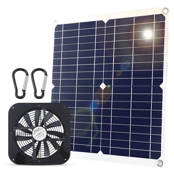 Temperature Control |  20W Solar Powered Fan 10 Inch Waterproof USB Solar Panel Vent Exhaust Fan High Speed Air Flow Outside Kit for Chicken Coops Greenhouses Sheds Pet Houses Windows Home Electric Appliances Temperature Control