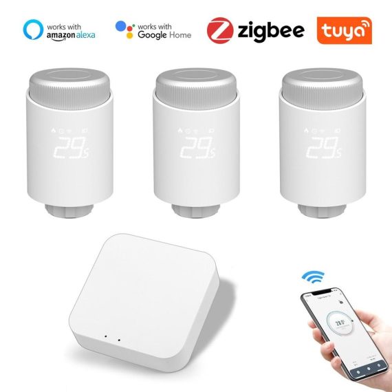 Temperature Control |  3pcs Tuya Zigbee Thermostatic Radiator Valves + Tuya ZigBee3.0 Wireless Intelligent Home Gate-way Compatible with Alexa Google Home Home Electric Appliances Temperature Control