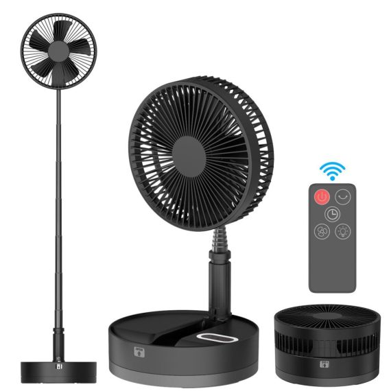 Temperature Control |  9-inch Portable Pedestal Fan 10800mAh Battery Type-C Rechargeable Oscillating Standing Fan with LED Night Light Remote Control Telescopic 4 Speed Quiet Timer Fan for Home Kitchen Outdoor Camping Home Electric Appliances Black/ White