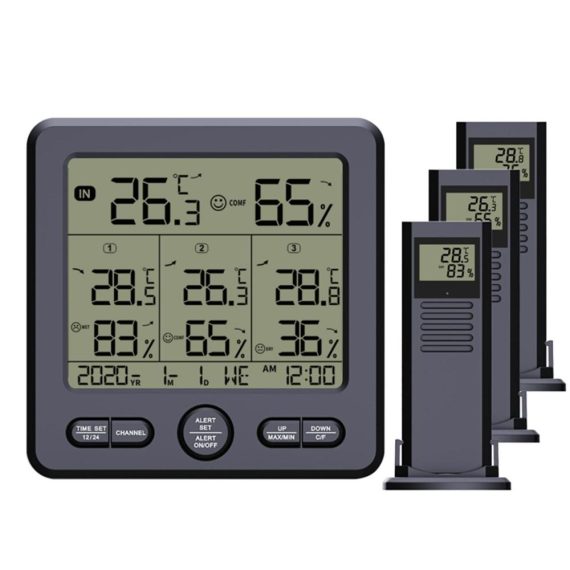 Temperature Control |  Deal Digital Wireless Indoor Outdoor Thermohygrometer with 3 Remote Sensors 98ft/ 30m Backlight & Alarm Calibration Function Temperature Humidity Monitor with 3 Transmitters Weather Stations for Home Office Greenhouse Warehouse Home Electric Appliances Temperature Control