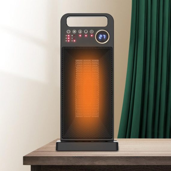 Temperature Control |  Electric Space Heater With Remote Control Safe Overheat & Tip-over Protection Space Heater PTC Ceramic Heating Heater Support Timing Adjustable Heat Settings Home Electric Appliances Black