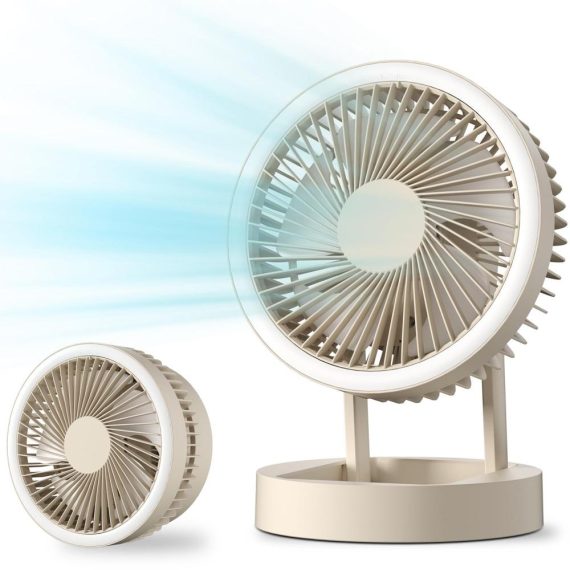 Temperature Control |  Kexi SH-M1 Portable Foldable Fan – Rechargeable Battery Operated Quiet Oscillating Pedestal Fan 3 Speeds Desk Fan with Hook / Night Light / SOS Light / Power Bank Function Home Electric Appliances Beige?