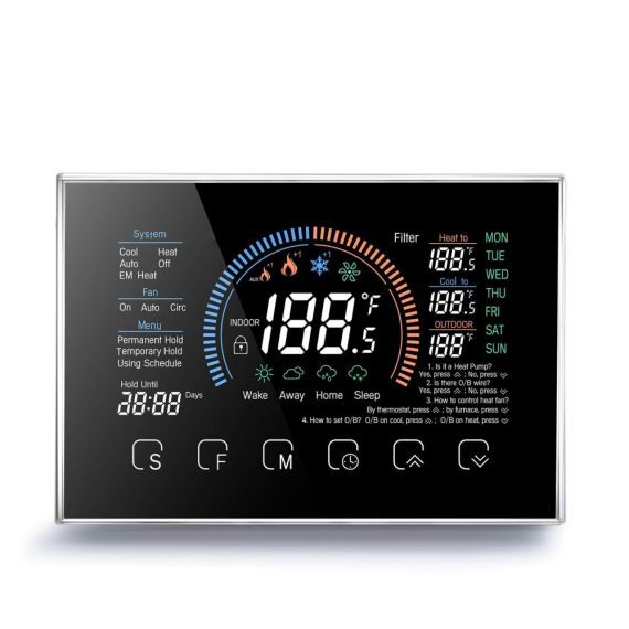 Temperature Control |  WiFi Smart Heat Pump Room Thermostat Temperature Controller 4.8 Inch Color LCD Screen Programmable Touch Control (Without WiFi) Home Electric Appliances Black/ Silver