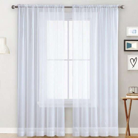 Window Treatments |  Elegant Look Sheer Curtains Living Room Rod Pocket Window Curtain Panels Bedroom Semi Sheer Voile Curtains Green (55”Wx84”L,2 Panels) Home Textile White/Dark Blue/Pink/Black/Blue/Grey/Green