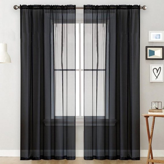 Window Treatments |  Sheer Curtains Living Room Rod Pocket Window Curtain Panels Black (39”Wx98”L,2 Panels) Home Textile White/Dark Blue/Pink/Black/Blue/Grey/Green