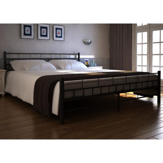 Work Space Furniture |  Black Metal bed with mattress 180 x 200 cm Home Furniture White