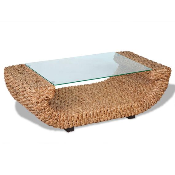 Work Space Furniture |  Hand Woven Coffee Table Water Hyacinth with Glass Top Home Furniture Work Space Furniture