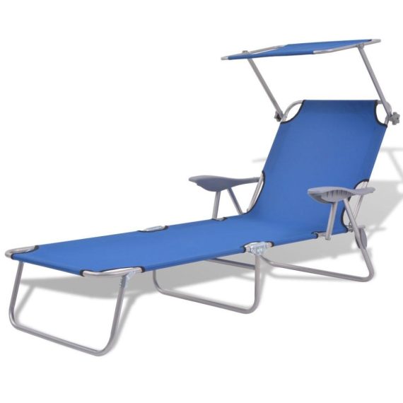 Patio Furniture |  Outdoor Sun Lounger with Canopy Blue Steel 58x189x27 cm Home Furniture Patio Furniture