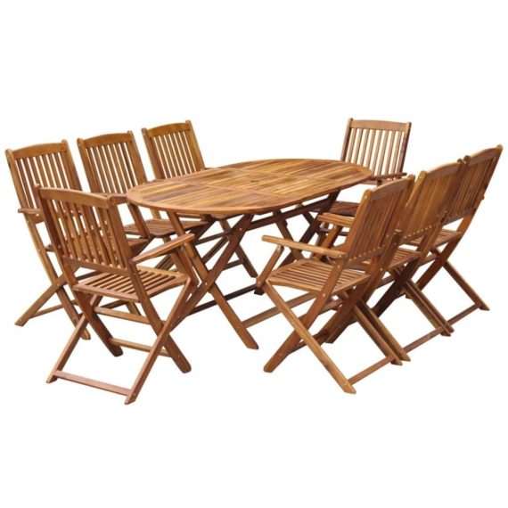 Patio Furniture |  9 Piece Folding Outdoor Dining Set Solid Eucalyptus Wood Home Furniture Patio Furniture